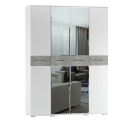 Шкаф 4-х створчатый Бьянка, Белый/Бетон светлый 