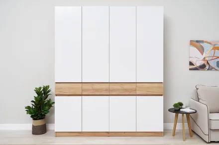 Шкаф четырехстворчатый Роджина дуб крафт / белый глянец   