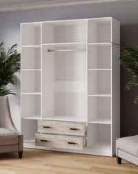  Шкаф 4-х дверный с зеркалом 1600 Лагуна, Белый/ Дуб Юкон