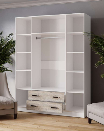  Шкаф 4-х дверный с зеркалом 1600 Лагуна, Белый/ Дуб Юкон 