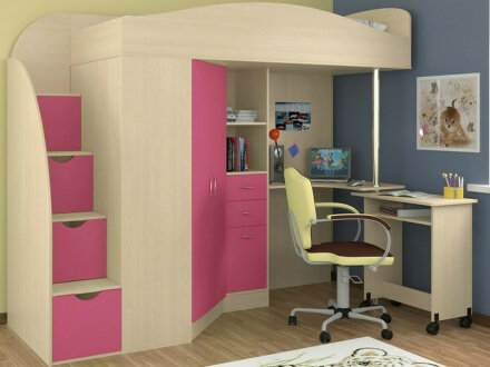 Кровать-чердак Юниор-4, Белое дерево /Бодего  