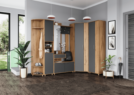 Вешалка с зеркалом Граф, Серый/Дуб золотистый 