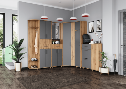 Обувница 3 створки Граф, Серый/Дуб золотистый 