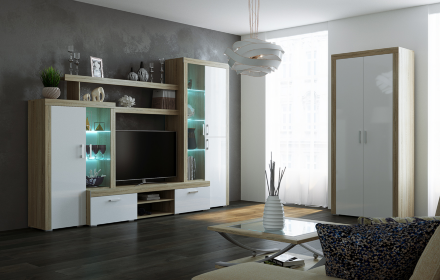 Шкаф 2-створчатый Орландо, Сонома-Белый глянец 