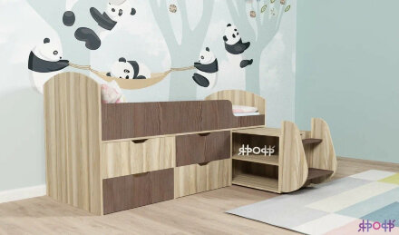 Детская кровать-чердак Малыш-7, дуб-белое дерево 