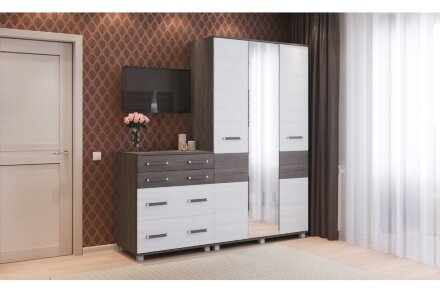 Шкаф трехстворчатый с зеркалом и ящиками В33 Виора, Ясень Шимо 