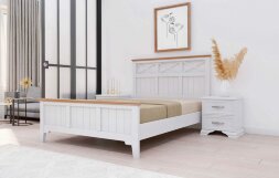 Кровать из массива Грация-5, античный белый/карниз сосна