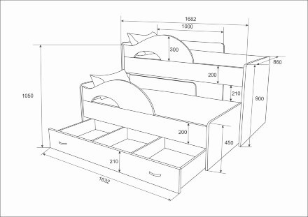 Кровать детская Матрешка Дуб + голубой 