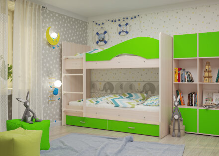 Кровать детская двухъярусная с ящиками Мая Лайм 