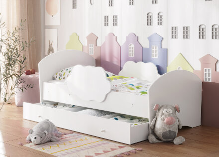 Детская кровать Тучка, белый (с ящиком) 