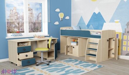 Детская кровать-чердак Малыш 5 дуб/лазурь 