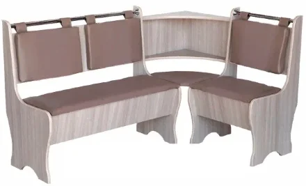 Угловая скамья Аленка-15, ясень шимо светлый/велюр коричневый 