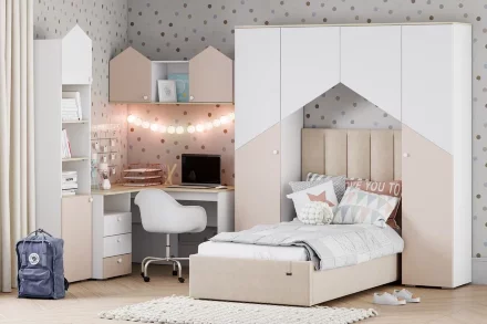 Стол письменный угловой Банни, бисквит 