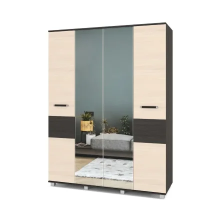 Шкаф четырехстворчатый с зеркалом В41 Виора, Венге/Млечный дуб 