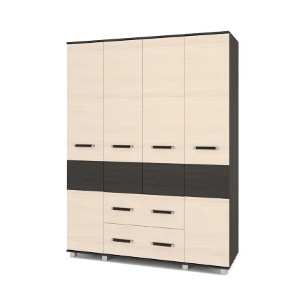 Шкаф четырехстворчатый с ящиками В42 Виора, Венге/Млечный дуб 