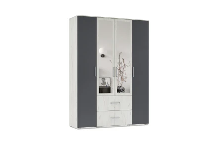 Шкаф 4-х створчатый с зеркалом Фиеста New, Дуб крафт белый / Графит 