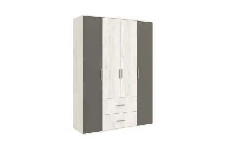 Шкаф 4-х створчатый Фиеста New, Дуб крафт белый / Графит 