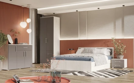 Шкаф 2-х створчатый Фиеста New, Дуб крафт белый / Графит 