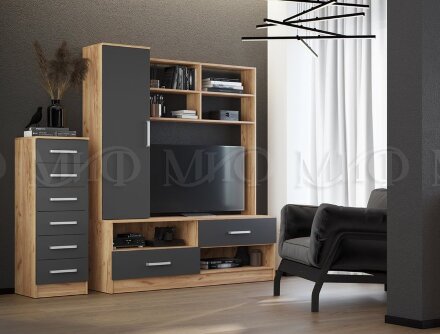 Модульная гостиная Мартина, графит/дуб крафт  
