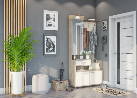 Вешалка с зеркалом Граф, Перламутр/Дуб баррик 