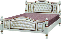 Кровать из массива Жасмин, дуб молочный + светлая экокожа 