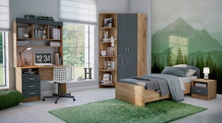 Стеллаж с ящиками Мартина, графит/дуб крафт 