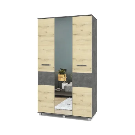 Шкаф трехстворчатый с зеркалом В31 Виора, Камень темный/Ирландский дуб 