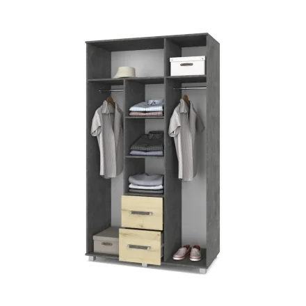 Шкаф трехстворчатый с ящиками В34 Виора, Камень темный/Ирландский дуб 