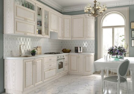 Модульная кухня Палермо (роял вуд белый + патина золото) 