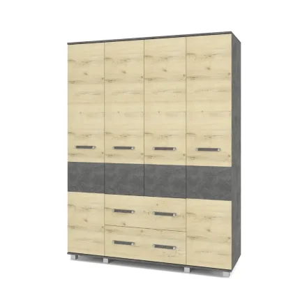 Шкаф четырехстворчатый с ящиками В42 Виора, Камень темный/Ирландский дуб 