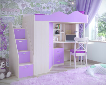 Кровать-чердак Пионер 1, Белое дерево/лайм (Ярофф) 