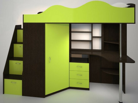 Кровать-чердак Пионер 1, Белое дерево/лайм (Ярофф) 